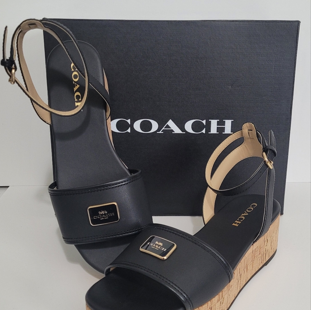 Coach Black Wedge Sandals